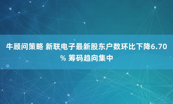 牛顾问策略 新联电子最新股东户数环比下降6.70% 筹码趋向集中